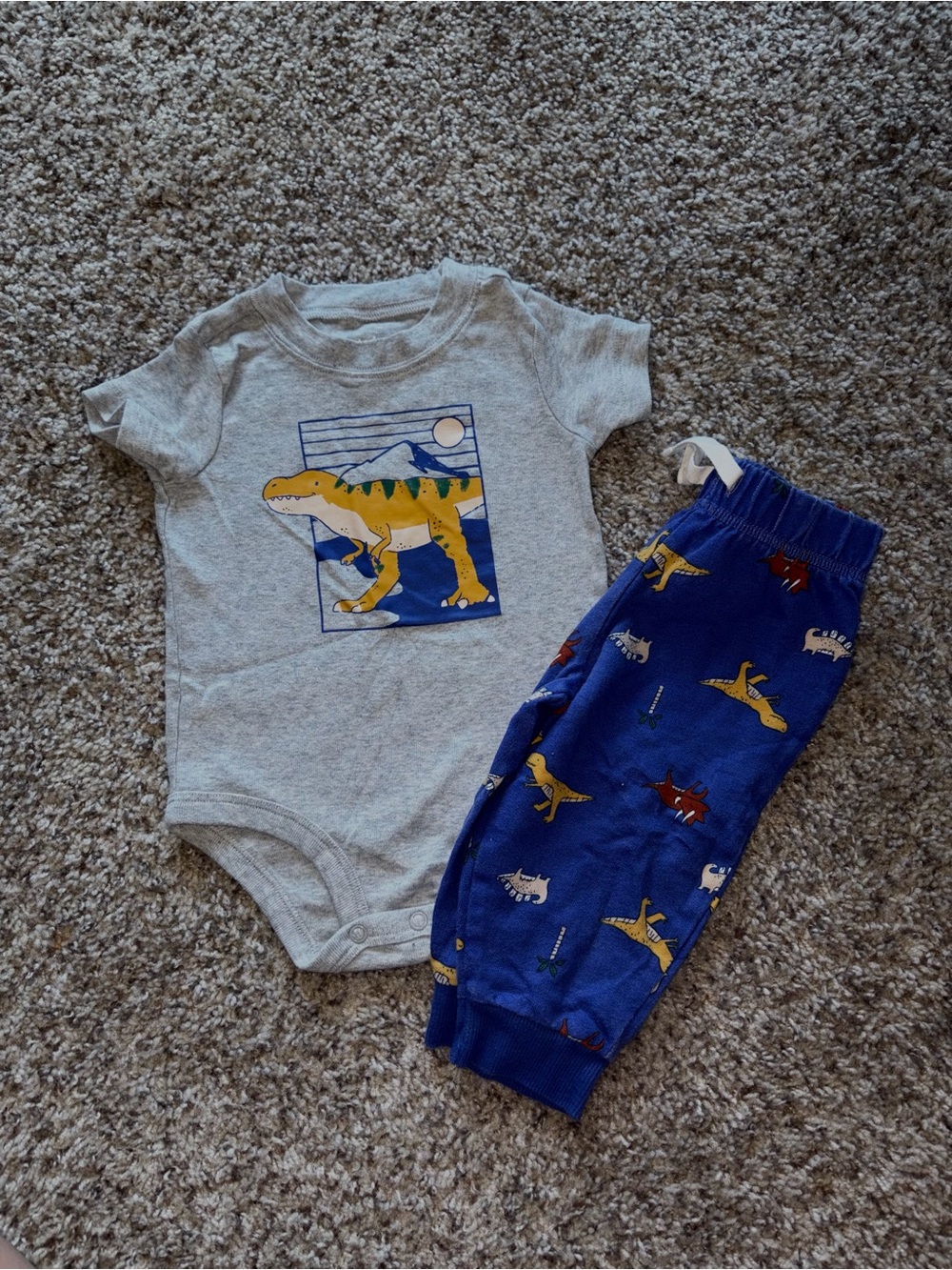 Carter's Gray and Blue Dinosaur Matching Set - Picture 1 of 2